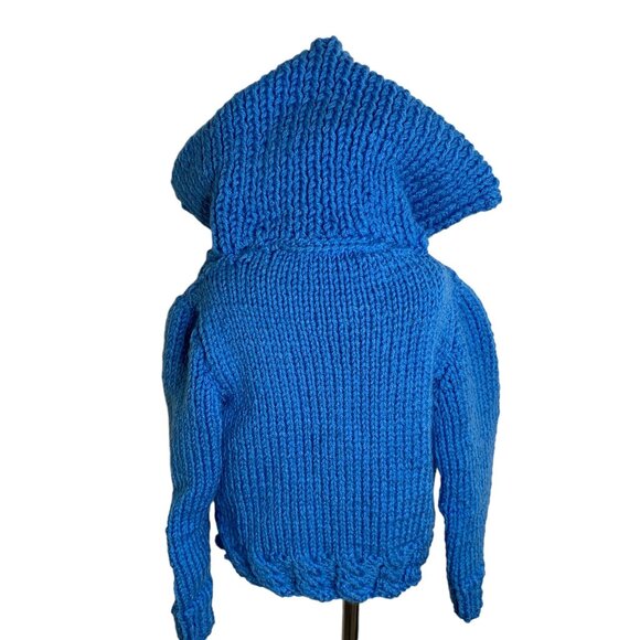Vintage Handmade Toddler 4T Blue Cable Knit Hooded Cardigan Sweater Full Zipper - Picture 5 of 7